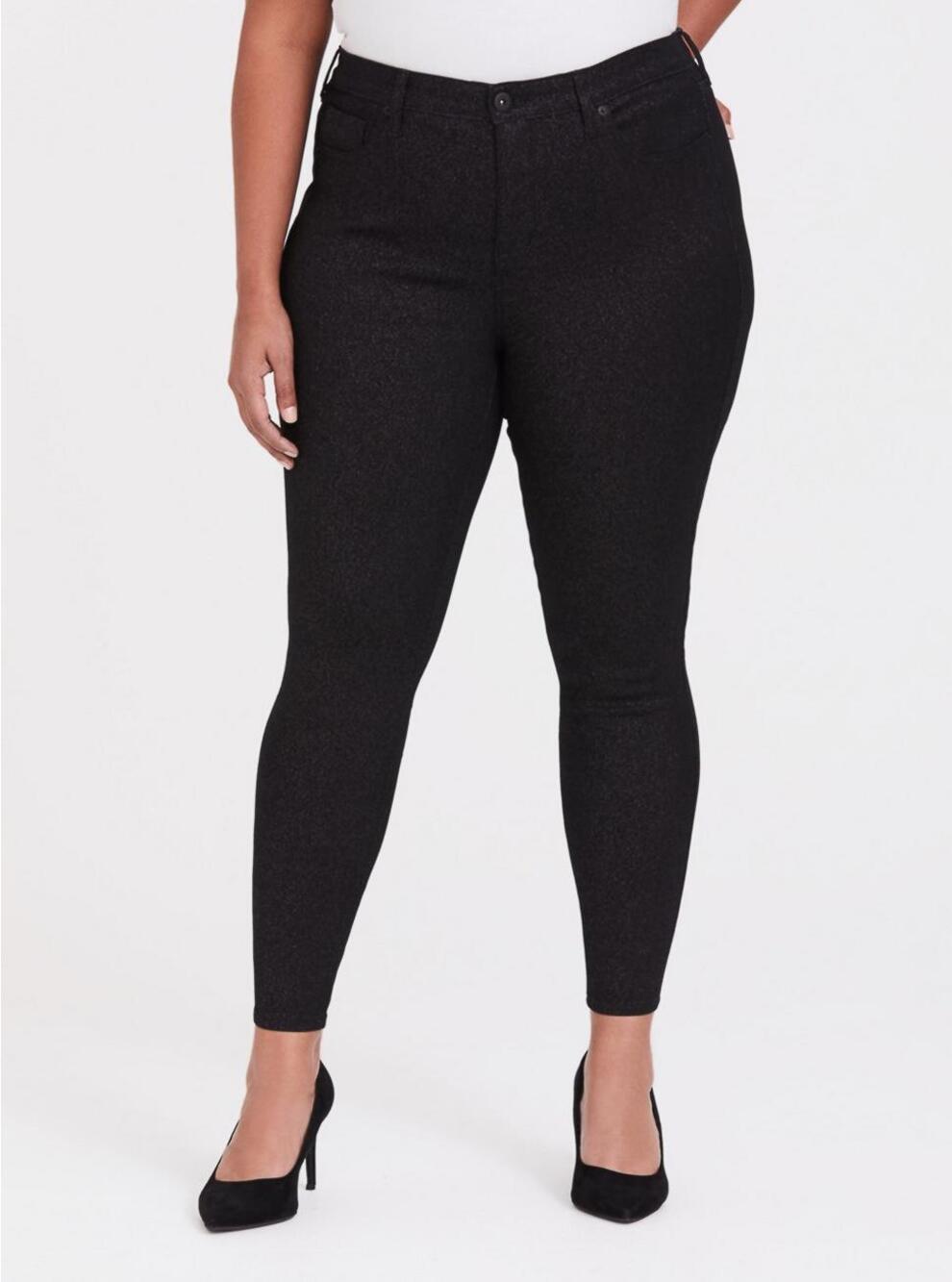 Torrid Sky High Skinny Crop Jean Premium Stretch Black Sparkle Women 14